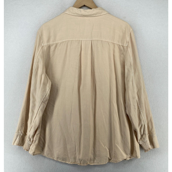 SERRA RETREAT Top Women 1X Lyocell Utility Shirt Button Front Long Sleeve Beige - Picture 3 of 13